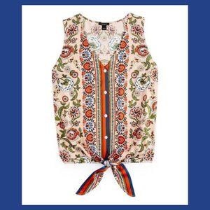 Ann Taylor Factory Floral Tie-Front Tank- Vintage Blush, Size M